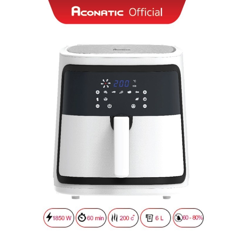 Aconatic หม้อทอดไฟฟ้าไร้น้ำมัน รุ่น AN-AFY6013 ความจุ 6 ลิตร 1850W สีขาว (รับประกันสินค้า 1 ปี)