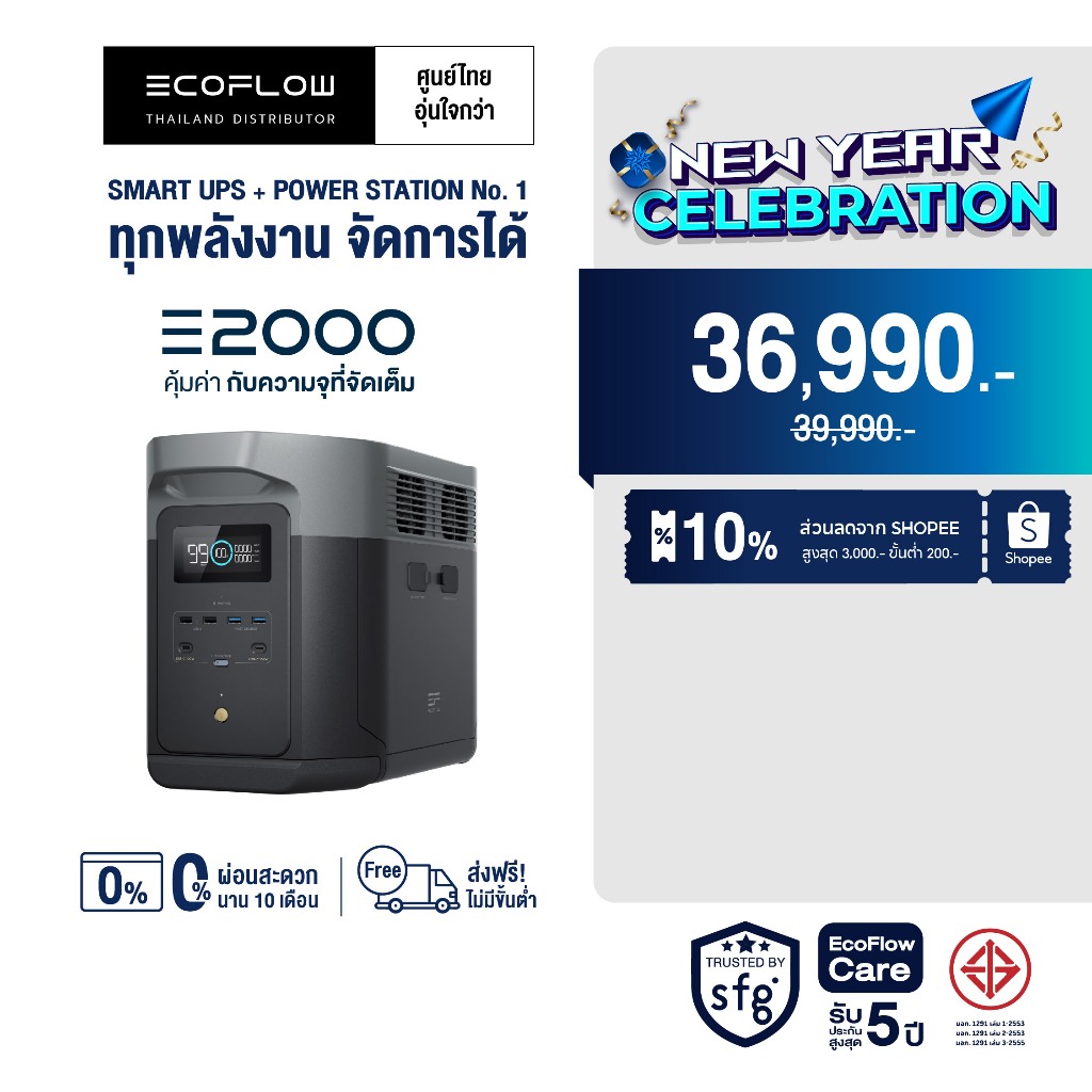 EcoFlow Delta E2000 Portable Power Station แบตเตอรี่สำรอง อเนกประสงค์ พกพา พาวเวอร์สเตชั่น