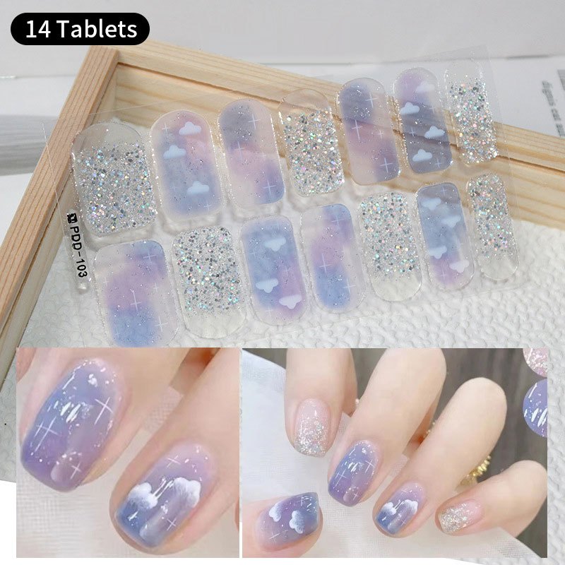 สติกเกอร์ตกแต่งเล็บ ลายดอกไม้ สีชมพู สีม่วง DIY 14 ชิ้น เล็บแฟชั่น เล็บปลอม ชนิดอะคริลิค