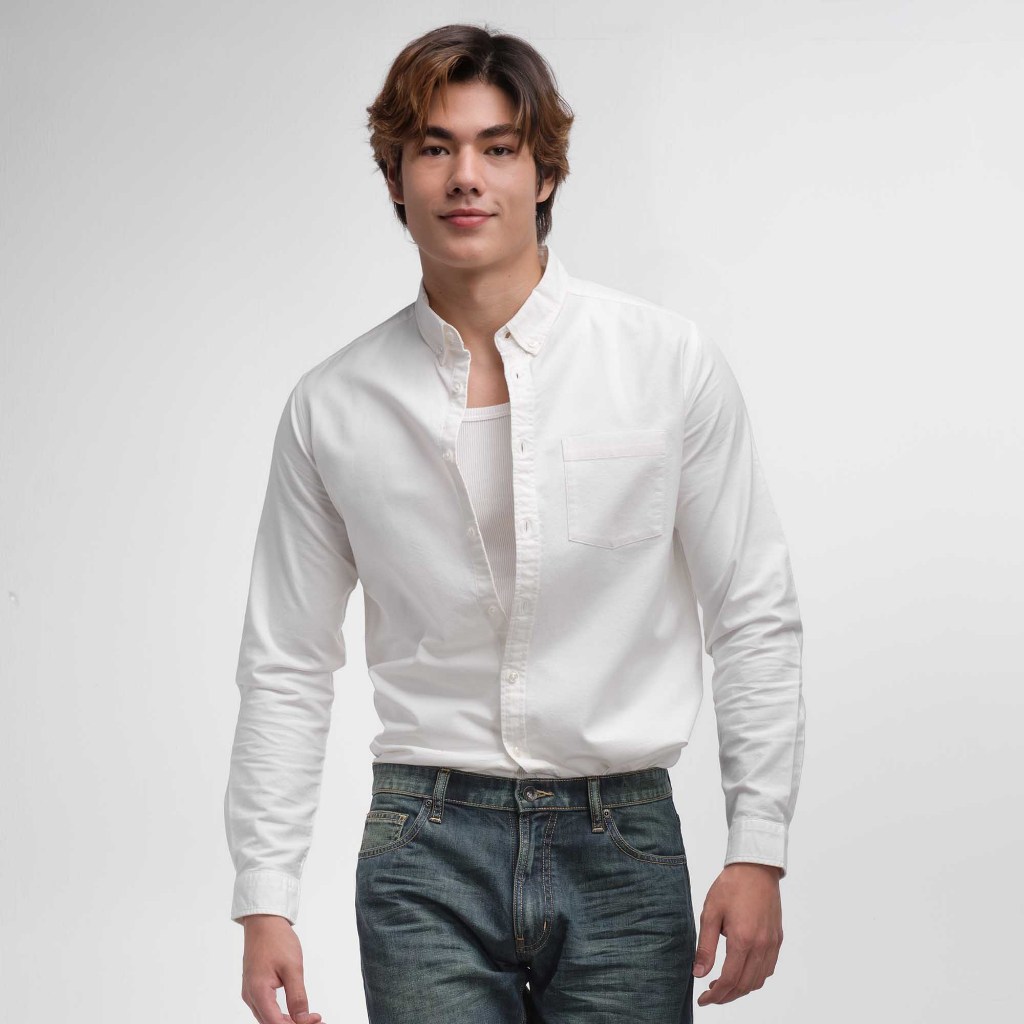 era-won เสื้อเชิ้ต ทรงปกติ Oxford Shirt แขนยาว คอปก สี Off White