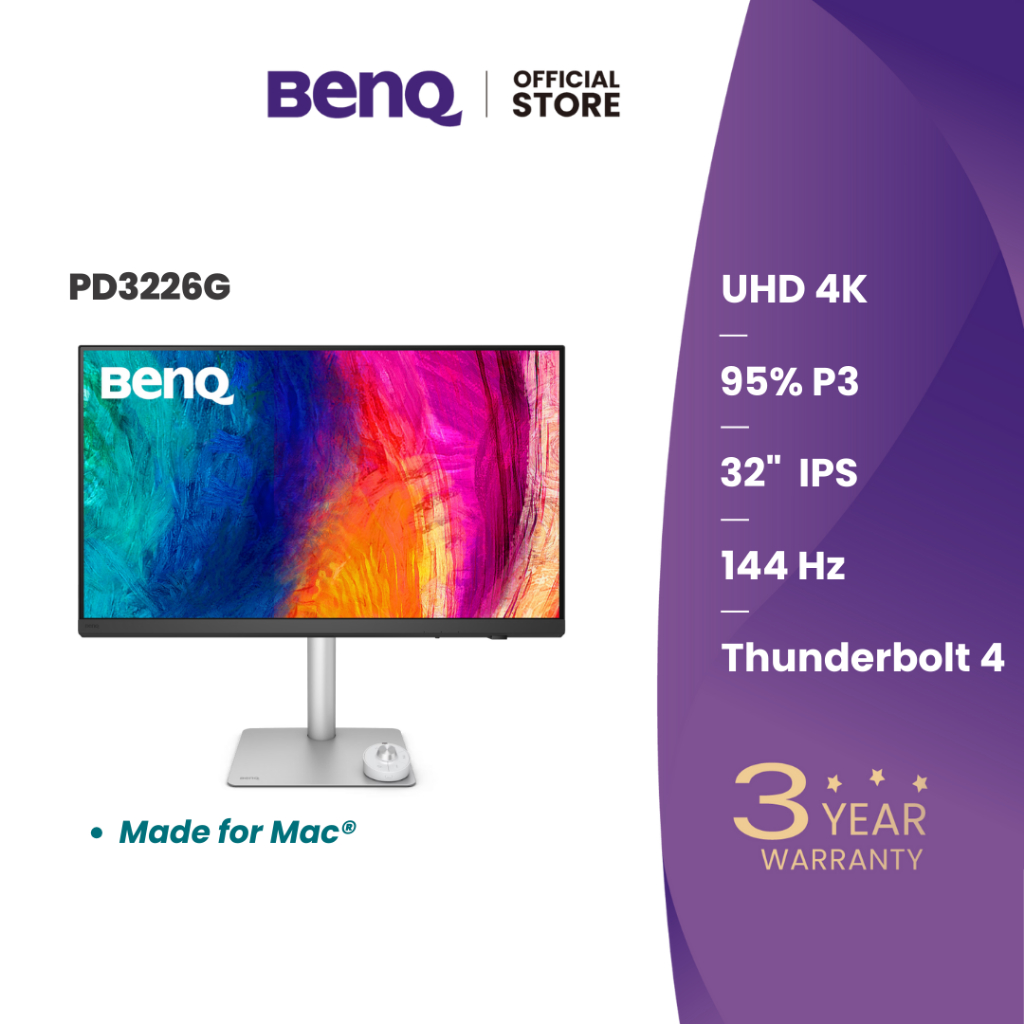 BenQ PD3226G 31.5นิ้ว 4K 144Hz IPS 95% P3 Thunderbolt 4 Mac-Ready Designer Monitor (จอคอมงานกราฟฟิค)