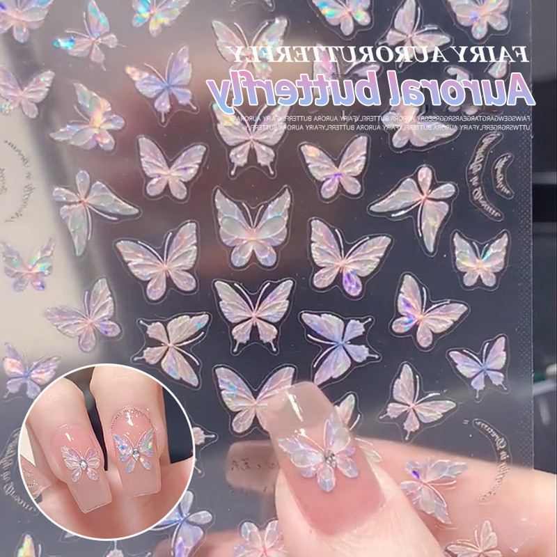 Creative Diy สติ๊กเกอร์ติดเล็บ Ins ผีเสื้อเล็บแพทช์สีชมพูน่ารักสติ๊กเกอร์ติดเล็บสาวเครื่องประดับแฟชั่น