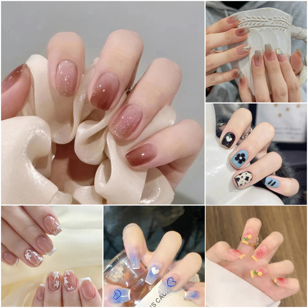 【FREE24 กาวสติกเกอร์】เล็บปลอมแฟชั่น แบบสําเร็จรูป สวมใส่ได้ 24 ชิ้น