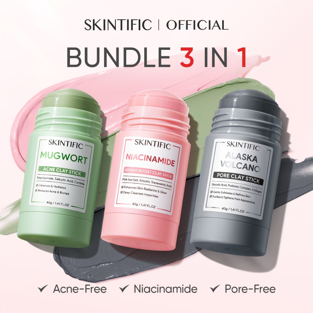 SKINTIFIC Mugwort มาส์กโคลนแบบแท่งที่ช่วยต้นสิว โวลคาโน ดีพ พอร์ คลีนซิ่ง เคลย์สติ๊ก (ทำความสะอาดสิวหัวดำและสิวเสี้ยน)