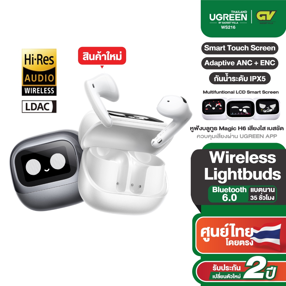 UGREEN หูฟังไร้สาย หูฟังบลูทูธ Magic H6 BT 6.0 เสียงใส เบสชัด ดีไซน์น้ำหนักเบา ใส่สบาย รุ่น 65386